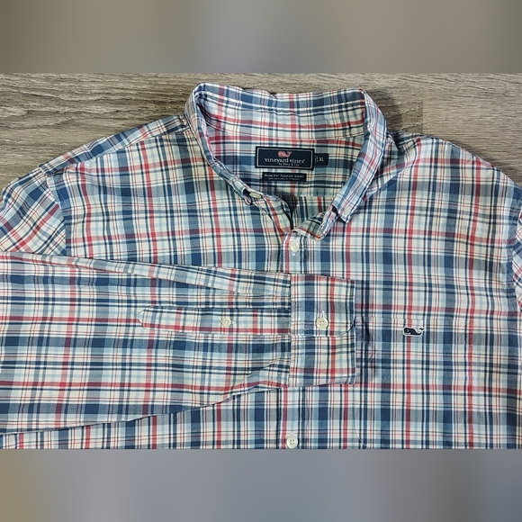 Vineyard Vines Slim Fit Tucker Button-Down Shirt Plaid Red Blue Men's XL‎ - Picture 1 of 12